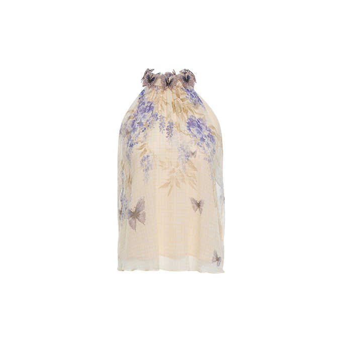 zimmermann wisteria butterfly silk chiffon halter mini dress